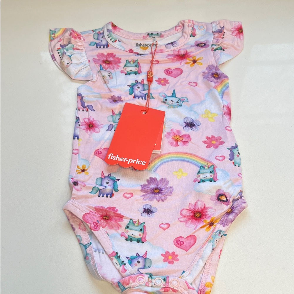 Posh Peanut Pink Unicorn and Floral Bodysuit